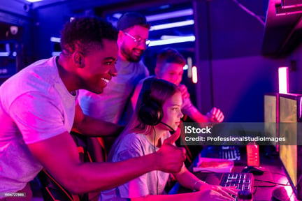 A group of indie gamers playing a game